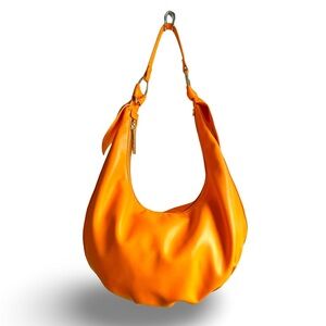 House of Want We Saunter Orange Vegan Faux Leather Crescent Hobo Shoulder Bag